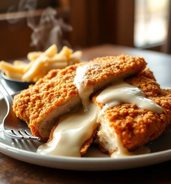 breaded steak with gravy