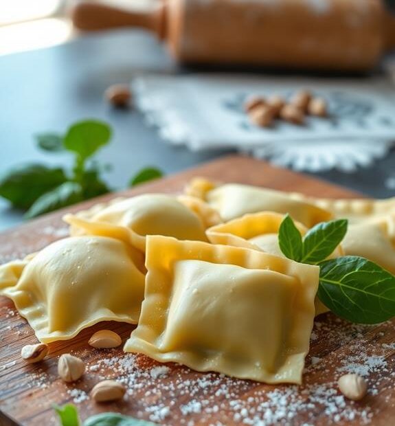 creamy spinach filled pasta