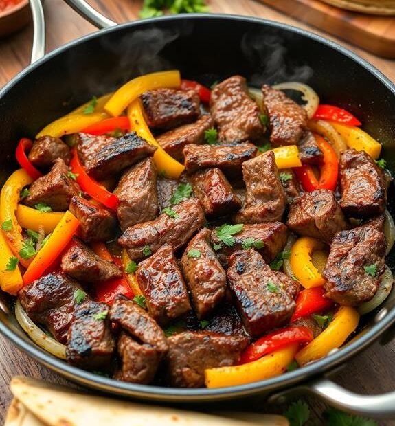 marinated steak with peppers