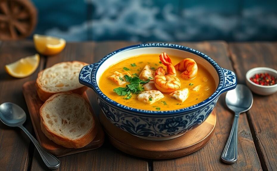 seafood infused bread soup