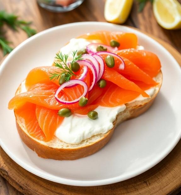 smoked salmon cream cheese bagel